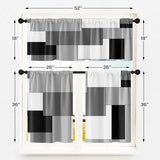 Black White Gray Kitchen Window Curtains Valance and Tier Set 36 Inch, Dark Grey Modern Geometric Rod Pocket Short Tier Curtain for Bathroom, Small Cafe Drapes for Kitchen Decor