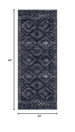 Washable Runner Rug 2x5 ft Hallway Runners, Blue-Black