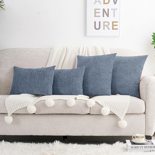 HWY 50 Throw Pillow Cover 18x18 Inch Soft Chenille Dark Grey Blue Pack of 2