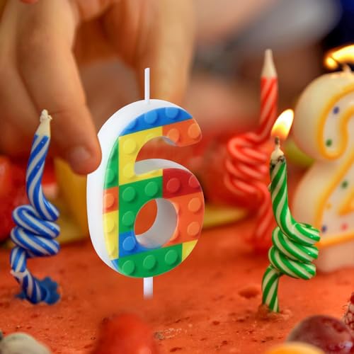 Rossesay Building Block Number 0-9 Birthday Cake Candle Numeral Birthday Sparkler Candles for Building Block Cake Topper for Party Decorations Supplies(Number 6)