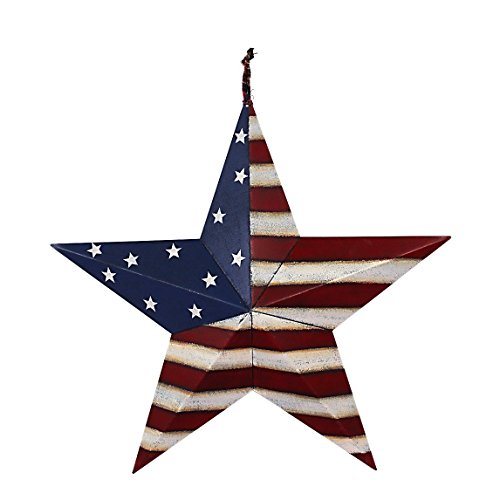 E-view Metal American Flag Barn Star Decor Patriotic Mounted 3D Wall Art July of 4th Decoration 12"-A