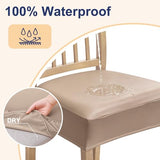 Smiry Waterproof Pu Leather Seat Covers for Dining Room Chairs Set of 4, Stretch Fit Removable Washable Kitchen Chair Seat Slipcovers Protector, No Rear Covers, Khaki