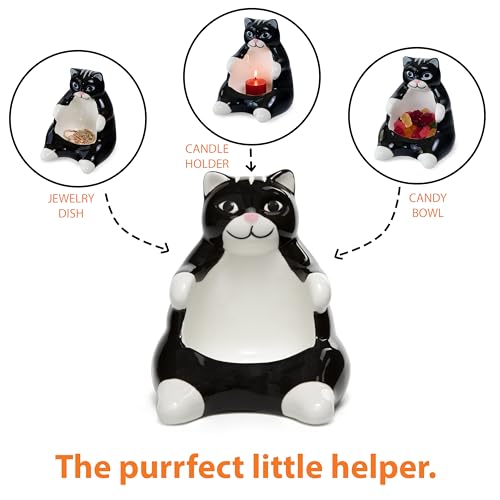Ceramic Lazy Black Cat Home decor - Can be used as a candy dish, decorative bowl, tealight candle holder and jewelry tray | Unique Birthday gifts for Women, Mom, Grandma, Cat lover, Friend, Coworker