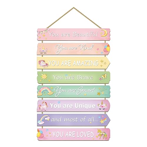 Unicorn Rainbow Room Decor for Girls - Inspirational Wall Art, Toddler Room Wood Sign, Nursery Decor