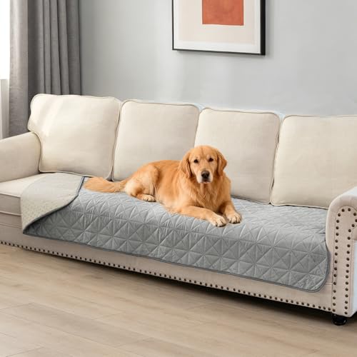 Ameritex Sofa Cover Waterproof for Seats Couch Cover for Dogs Pet Couch Cover Velvet for Chair Loveseat Sofa Machine Washable (Light Grey, 30x100 Inch)