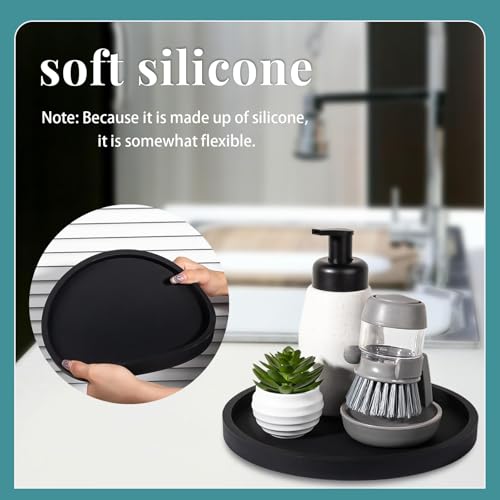 Silicone Bathroom Tray Coffee Table Decor Perfume Organizer, 10" Black