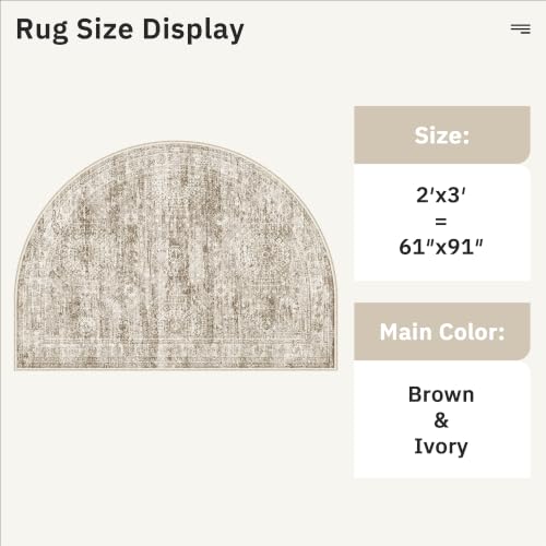 Soalmost Washable Half Circle Round Rug 2x3 Brown, Small Half Moon Area Rug