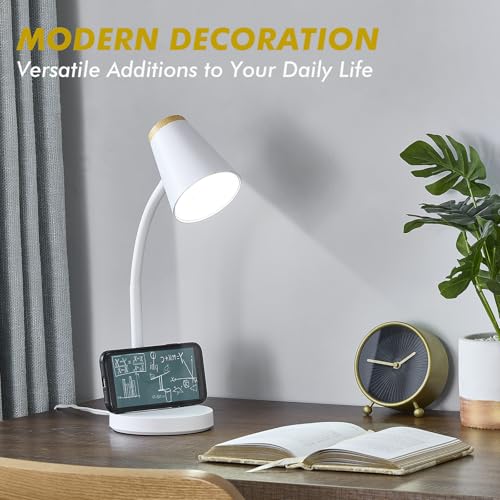 Desk Lamp for College Dorm Room - Small LED Desk Lamp Touch Dimmable Reading Light for Home Office - Adjustable Flexible Gooseneck Table Lamp for Bedside Bedroom Nightstand White