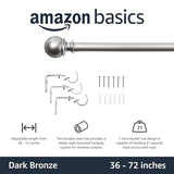 Amazon Basics Sturdy Adjustable Curtain Rod for Windows with Round Finials, Easy Installation, 1-Inch Rod, 36" to 72", Nickel, 1-Pack