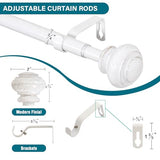 Turquoize 2 Pack Adjustable Window Curtain Rods, 16.2 to 43.8 Inch, White with Classic Finials