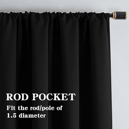 IGEMAEVE Black 100% Blackout Curtains 84 Inch Length 2 Panels Set, Black Out Curtains for Bedroom 84 Inch Long, Rod Pocket Energy Saving Room Darkening Drapes for Living Room Dining Room Window