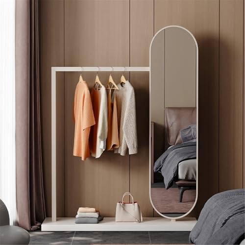 Floor Multifunctional Creative Full-Length Mirror Bedroom Coat Rack for Entryway and Walk-in Closet Mirror(White)