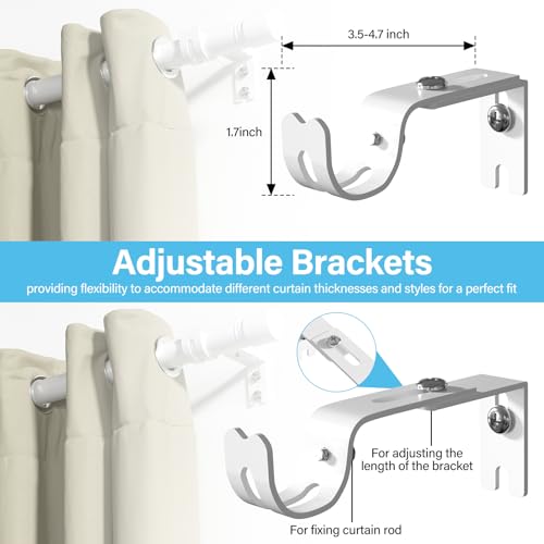 Long Curtain Rod for Windows 144 Inch - 1 inch Heavy Duty White Curtain Rods with 4 Brackets for Living Room Sliding Glass Door Outdoor, Adjustable Threaded Sections