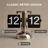 Retro Digital Flip Down Clock Gear Mechanism, Desk Clock Flipping Down Black Fashion for Office, Bedroom, Kitchen, School, Hotel, and Café Décor, AM PM