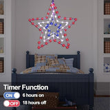 250 Anniversary Patriotic Decorations, Red White and Blue Memorial Day Decor Star Lights, Timer 14.2In Iron Frame 70Led Fairy Star Lights, 8 Mode with Remote Window Wall Silhouette for Home