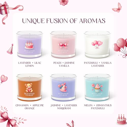 CHILLFLAME Birthday Candles, Scented Candles Gift Set for Stress Relief, 6 Scented Candles for Women and Men, Birthday Candle Gifts for Women (6 Colors, 14 oz)