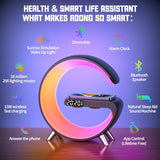 Smart LED Table Lamp, 4-in-1 Wireless Charger, Night Light, Alarm Clock, Bluetooth Speaker with App Control, Bedside Lamp with Charging Station for Bedroom, Office, Home Decor, Teen Girls Boys Gifts