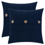 HWY 50 Navy Blue Chenille Throw Pillow Covers 18x18 Inch with Triple Buttons, Soft Farmhouse Accent Decorative Cushion Cases for Couch Sofa Bed Living Room Pack of 2