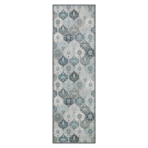 Lahome Moroccan Washable Runner Rug, 2x6 Blue Kitchen Runners for Hallways