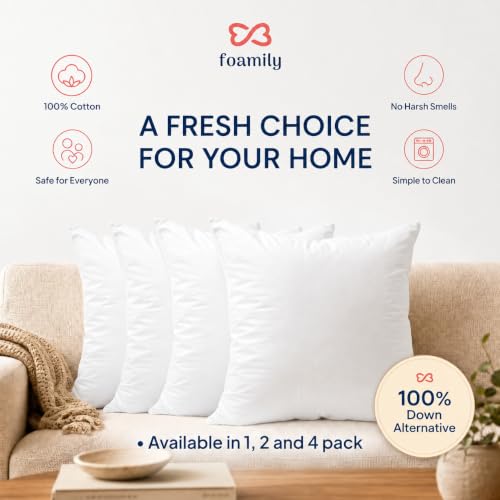 Foamily 24x24 Pillow Insert, 100% Cotton Cover Throw Pillow Insert, Decorative Square Pillow Stuffer for Couch, Sofa, Bed & Home Decor, White