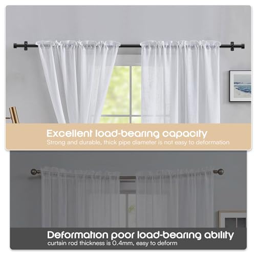 Matte Black Curtain Rods for Windows 32-240 Inches (2.5-20 Ft) Adjustable Heavy Duty Drapery Rod - 1 Inch Diameter Extra Long Black Steel Curtain Rods