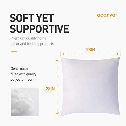 Acanva Decorative Throw Pillow Inserts for Sofa, Bed, Couch and Chair, Square Euro Sham Form Stuffer with Premium Polyester Microfiber, 2 Count (Pack of 1), White