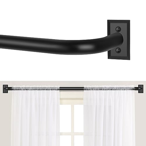 TANGWIN Black Wrap Around Curtain Rods 48 to 90:Blackout Heavy Duty Adjustable Window Curtain Rod for Bedroom Kitchen,Modern Industrial Curved French Return Metal Drapery Rods Easy Install,Matte Black