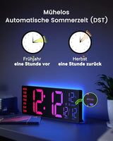 EASYERA 16.5" Large Digital Wall Clock with BT Sync, RGB Lights with 11 Scenes Mode Remote Control, Dual Alarms with Big LED Display, Auto DST, Temperature for Classroom Gaming