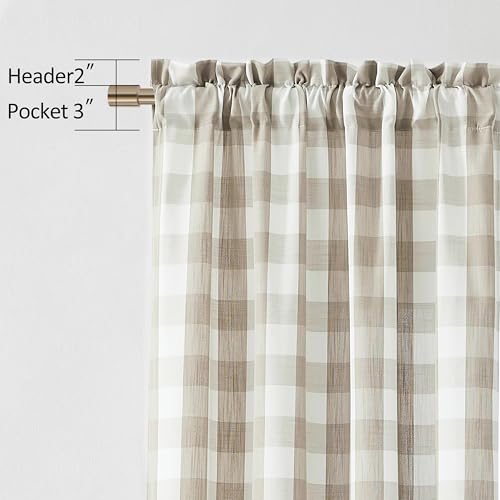 Beige Buffalo Plaid Check Curtain Panels 84 Inch Length,Tan Buffalo Gingham Rustic Farmhouse Style Rod Pocket Window Drapes Treatment for Bedroom Living Room,2 Panels,40" Wx84 L,Beige/White
