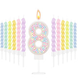 MTLEE Number 8 Birthday Candle with 12 Pcs Spiral Candles for Girls Macaron Pastel Rainbow Unicorn Pink Cake Topper for Sweet Theme Party Decoration