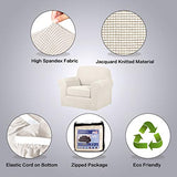 H.VERSAILTEX 2-Pieces Armchair Cover Chair Slipcovers with Arms Furniture Protector Cover Fit Width Up to 47 Inch, Jacquard Spandex Polyester Couch Covers Armchair Slipcover - Ivory, Chair