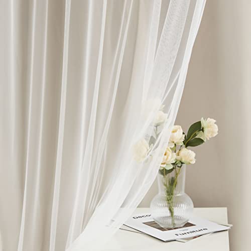 Bujasso Beige 80% Blackout Curtains with Sheer Overlay Mix and Match Double Layer Thermal Insulated Window Panels 84 inch for Living Room Bedroom Beige Drapes with Tiebacks Grommet Top 54" Wx84 Lx2