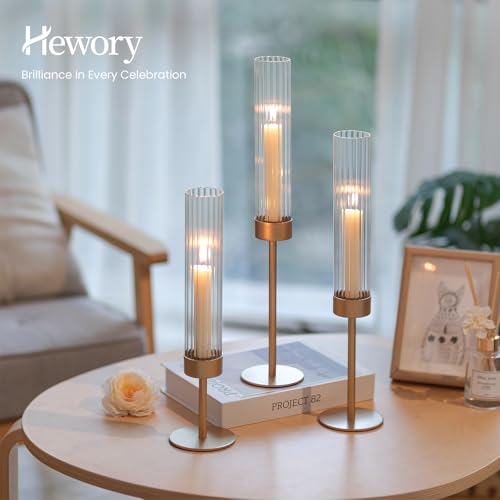 Hewory Gold Hurricane Candle Holder: 3PCS Candlestick Holders for Decor