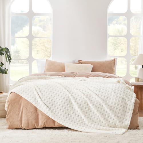 Cozy Bliss Ultrasoft Waffle Throw Blanket, Fluffy Cute Plush Blanket for Couch, Bed, Modern Home Accent, Portable for Picnic or Outdoor, Ivory, 50"x60"