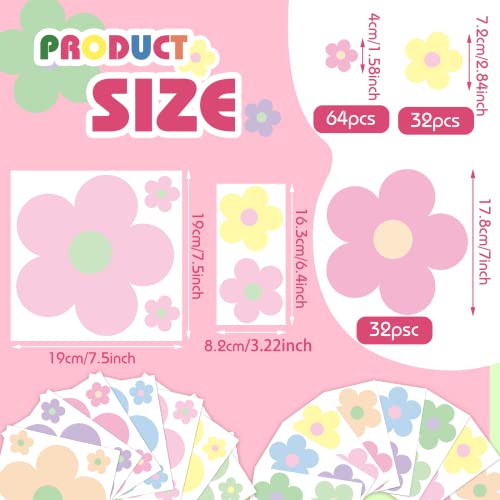 Hotop 128 Pcs Y2K Room Decor Cute Flowers Wall Decal Aesthetic Preppy Wall Art Decor Peel and Stick Retro Stickers Room Aesthetic Decor for Girl Teen Home Dorm Bedroom Decoration (Danish Pastel)