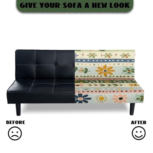 Xoenoiee Futon Sofa Bed Cover Stretch Armless Futon Slipcover Washable Elastic Sofa Couch Covers Home Furniture Protector, Boho Floral Stripes