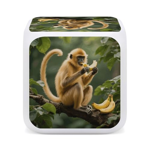 Golden Monkey 7 Color Changing Alarm Clock Adults Cube Digital Night Light with Calendar Temperature Display Wake Up LED Alarm Clock for Bedroom Office Bedside Desk