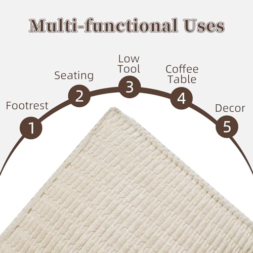 Square Ottoman Pouf Cover Unstuffed Storage Bean Bag, Beige