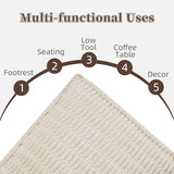 Square Ottoman Pouf Cover Unstuffed Storage Bean Bag, Beige