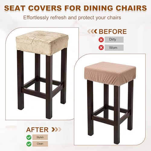 uxcell 2 Pcs Seat Covers for Dining Chairs, Bar Stool Covers Stretch Chair Seat Protector Waterproof Saddle Stools Slipcover with Elastic Band for Kitchen Bar, Textured Fleece Light Pink