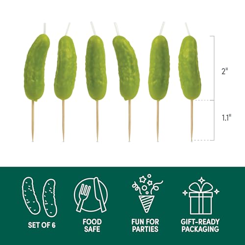 Genuine Fred Pickle Party Candles Set of 6 Quirky Pickle-Shaped Party Birthday Candles 2" Tall Fun and Unique Party Decor Gift-Ready Package