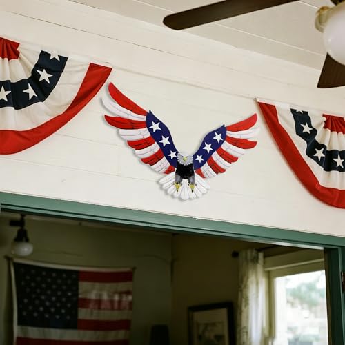 Adroiteet American Eagle 250th Patriotic decorations, Independence Day 4th of July Decoration Metal Wall Art, American Flag Bald Eagle Hanging Sculpture, Large Handmade Centerpiece for Indoor Bedroom Office Outdoor 23.6" x 14"