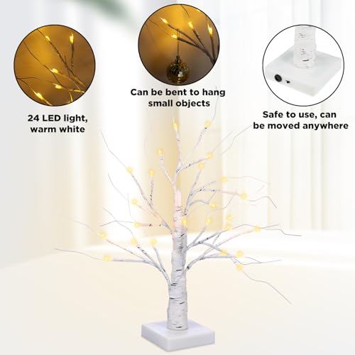 Macarrie 6 Pcs Birch Tree with LED Lights Christmas Wedding Decorations Tabletop Lighted White Mini Artificial Branches Battery Powered or USB Twinkling Table Centerpiece Indoor Gift (18 Inch)