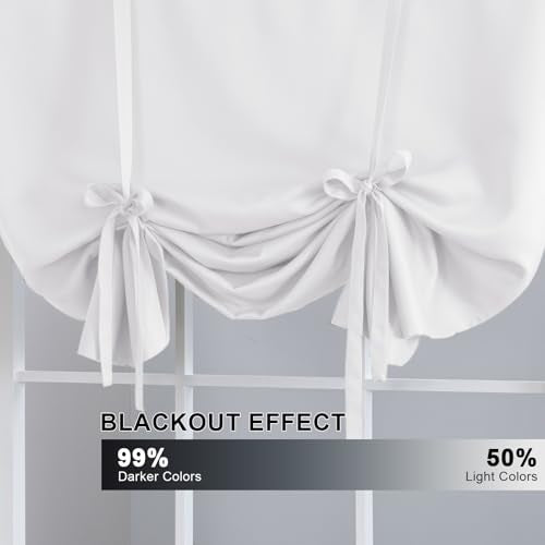 H.VERSAILTEX Pure White Curtain Thermal Insulated Tie Up Window Shade Light Blocking Curtains for Bathroom, Rod Pocket Panel- 42in Wide by 63in Long
