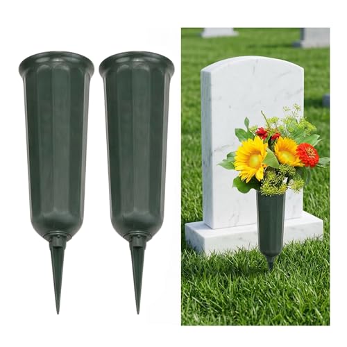 Evelots Cemetery Flower Vase with Sturdy Spikes/Stakes 2 Pack Outdoor Artificial or Fresh Flower Holder Grave Decoration