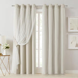 Bujasso Beige 80% Blackout Curtains with Sheer Overlay Mix and Match Double Layer Thermal Insulated Window Panels 84 inch for Living Room Bedroom Beige Drapes with Tiebacks Grommet Top 54" Wx84 Lx2