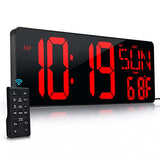 CYMHCHL 17.2" Large Digital Wall Clock Large Display with Remote Control | Timer with Temperature Date Week Auto DST Adjustable Brightness, for Living Room Classroom Garage Gym Gift for Senior Mom Dad