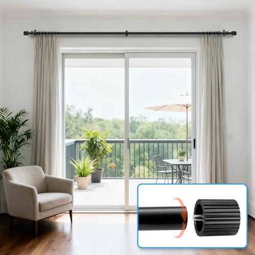 Curtain Rods for Windows 16 to 48 Inch, Curtain Rod Max Adjustable Length of 60 in, 1" Diameter Drapery Rod with Cylindrical Finials, Black 1 Pack