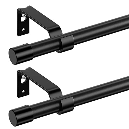 Curtain Rods for Windows 28 to 48 inch, Black Curtain Rod 2 Pack, 5/8" Diameter Metal Curtain Rod Set of 2 with Brackets, Splicing Adjustable Curtain Rod for Bedroom, Living Room, Kitchen, Black