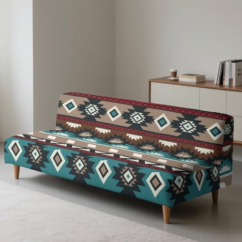 Aztec Ethnic Geometric Futon Covers Slipcover Stretchable Futon Chair Slipcovers Non Slip Furniture Decor Dustproof Sofa Covers Daily Decor